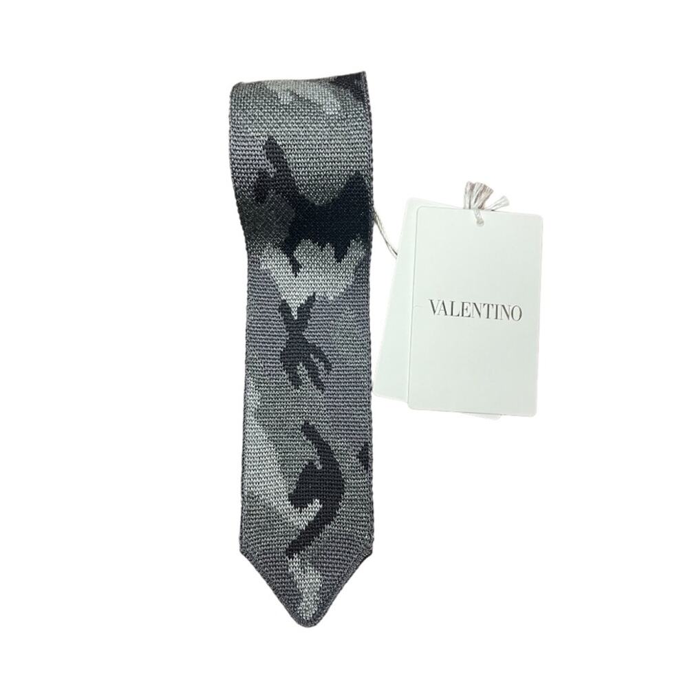 Valentino Camo Jacquard Silk Tie Gray New‎